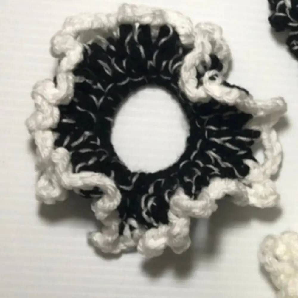 NWT Black White Handmade Crocheted Hair Scrunchie Set of 3
